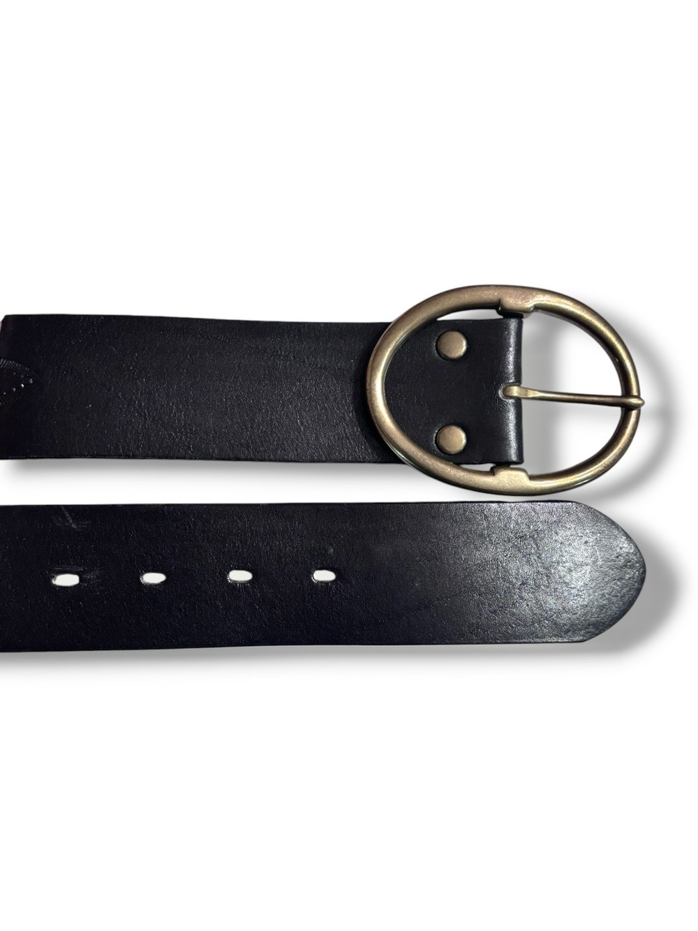 BANANA REPUBLIC Black Western Scrollwork Tooled Leather Belt Oval Brass Buckle - Picture 3 of 11